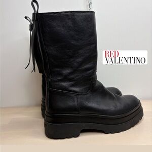 RED Valentino Black Leather Ankle Boots